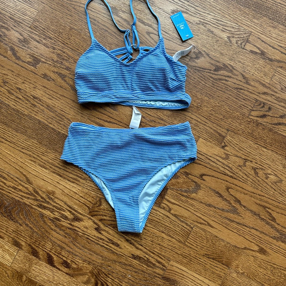 Blue Textured Bikini Set
